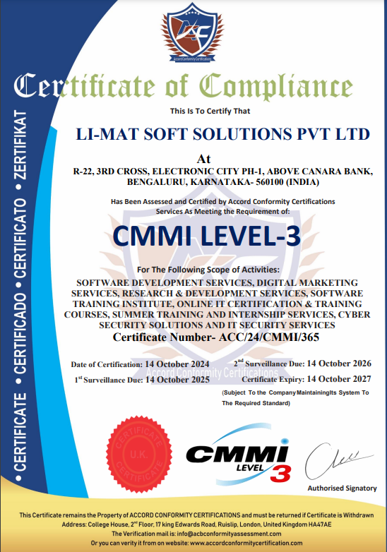 CMMI Level 3 Compliance Certificate