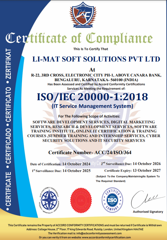 ISO/IEC 20000 Compliance Certificate