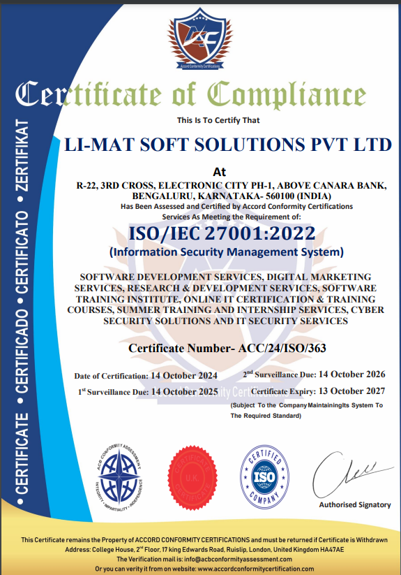 ISO/IEC 27001 Compliance Certificate