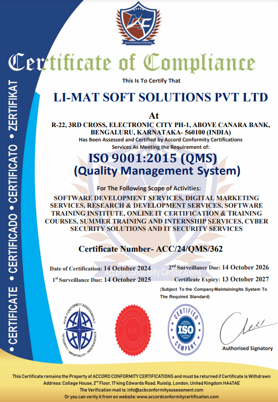 ISO 9001 Compliance Certificate